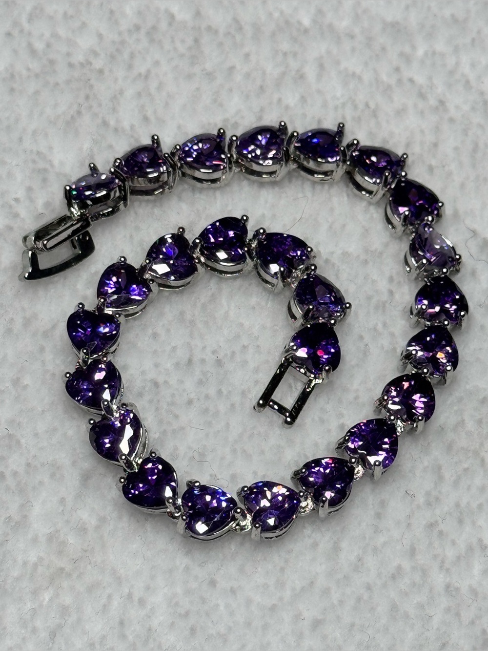 #JB033 - Skyline Collection Created Purple Amethyst & Silver-tone Heart Bracelet